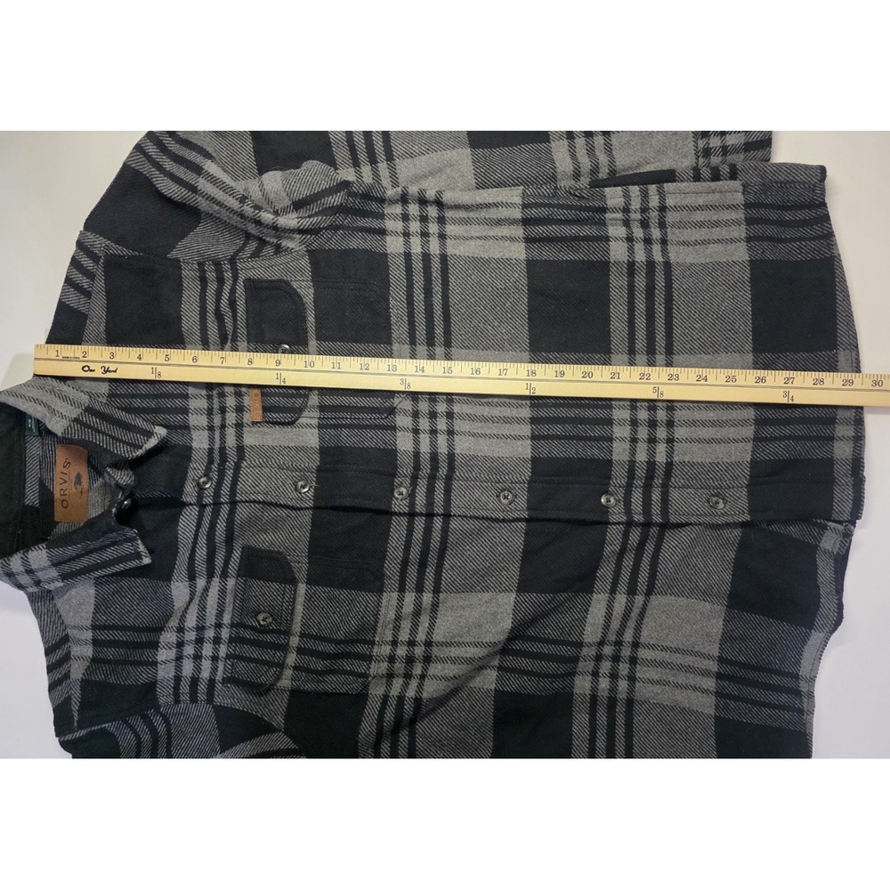 Orvis Shacket Men Medium Black Gray Plaid Heavy Flannel Shirt Jacket Button Up - Picture 11 of 13